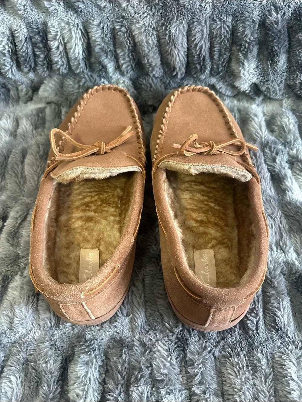 Clarks Men's Brown Suede Faux-Fur Lined Moccasin Loafers